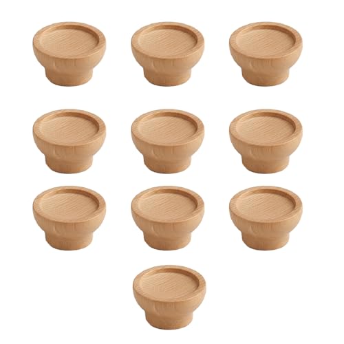 Image of Steam Beech Wood Drawer Knob| Solid Wooden Cabinet Door Handle | Round Knobs for Drawer, Wardrobe & Cupboard | Natural Finish Pull Handle for Kitchen Cabinets & Home - | 1.5 Inch,10 Piece|