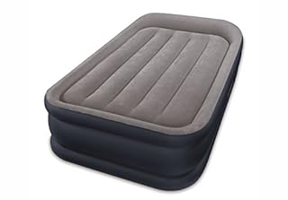 Intex 64132 Materasso Durabeam Pillow Rest Deluxe Singolo Bicolor con Tecnologia Fiber 612, Grigio/Blu, 99 x 191 x 42 cm