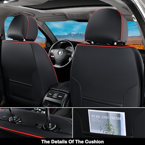 Coverado Car Seat Covers Full Set, 5 Seats Front Seat Cover and Back Seat Covers for Cars, Automotive Seat Covers with Lumbar Support, Leather Waterproof Car Seat Protectors Universal for Cars Black - Image 6