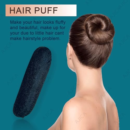 Image of AJICA Charming Bump It Up Volumizer Hair Base Perfect Black Hair Puff Volume Pad for Women Head Cushion with Fluffy Hair Puff, Bun Bump, Princess Styling Hair Bun and Crown Shapers for Women and Girls Accessories (Pack of 3)