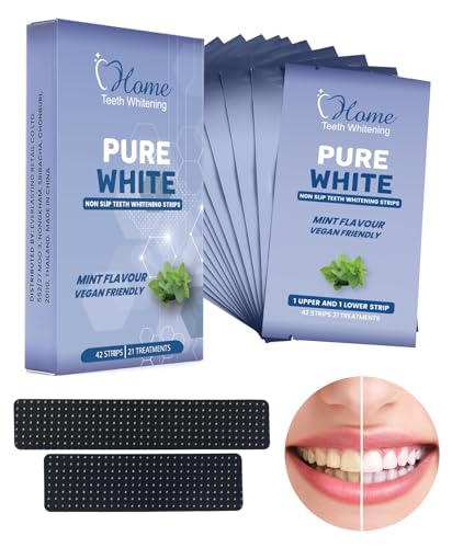 Home Teeth Whitening Strips - 42 Easy-to-Use, Enamel Safe, Non-Peroxide, Fluoride Free Mint Strips for Brighter Smile