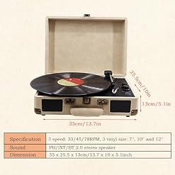Tourne-Disque Vinyle avec Haut-parleurs Valise Portable Tourne-Disque à 3 Vitesses Bluetooth intégré Platine Vinyle à entraînement par Courroie avec arrêt Automatique, Prise auxiliaire/RCA/Casque - Les Beatles, Paul McCartney, John Lennon, RIngo Starr, George Harrison Tourne-Disque Vinyle avec Haut-parleurs Valise Portable Tourne-Disque à 3 Vitesses Bluetooth intégré Platine Vinyle à entraînement par Courroie avec arrêt Automatique, Prise auxiliaire/RCA/Casque – Image 6