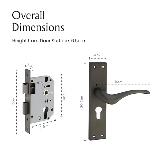 Image of LAPO Mortise Door Lock for Home Main Door & Bedroom with Handle, Left-Right Fit 30-50mm Door Home Office Hotel, Heavy-Duty 60mm Cylinder, 45x45mm Body, 3 Brass Keys | Black Finish |CY-101