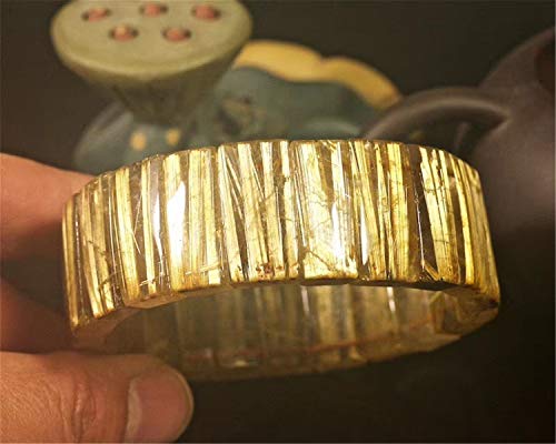 Muko Gemstone Natural Gold Rutilated Quartz Crystal Clear Rectangle Beads Bracelet Bangle 24X7Mm Aaaaa #TOP3