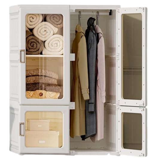 Image of ANTBOX Foldable Plastic Kids Wardrobe Organizer | Collapsible Wardrobe for Kids with 4 Doors, 3 Compartments, and 1 Hanger Rod |Portable Wardrobe, Foldable Almirah, Plastic Cupboard