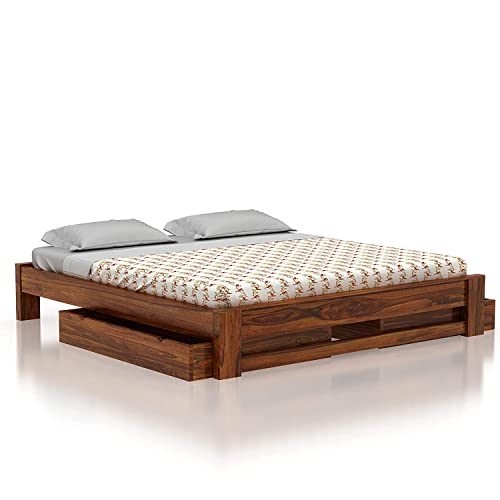 Image of SHRI MINTU'S ART Solid Sheesham Wood King Size Bed Without Storage | Wooden Double Bed Cot Bed for Bedroom Furniture | Palang Double Bed for Hotels | All (Queen, Brown)