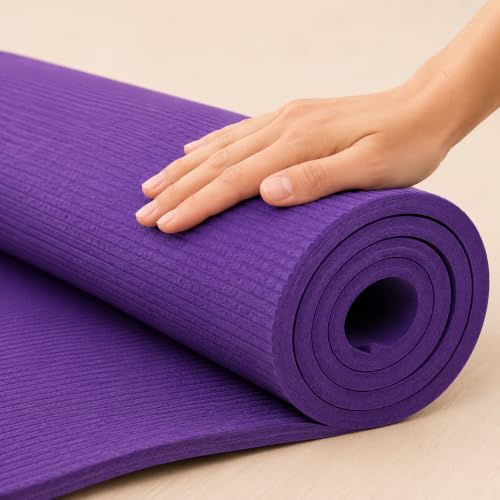 Image of Yoga Mat for Women and Men 6mm with Carry Strap EVA Material Extra Thick Exercise Mat for Workout Yoga Fitness Pilates and Meditation, Anti Tear Anti Slip For Home & Gym Use (Purple, 6mm)