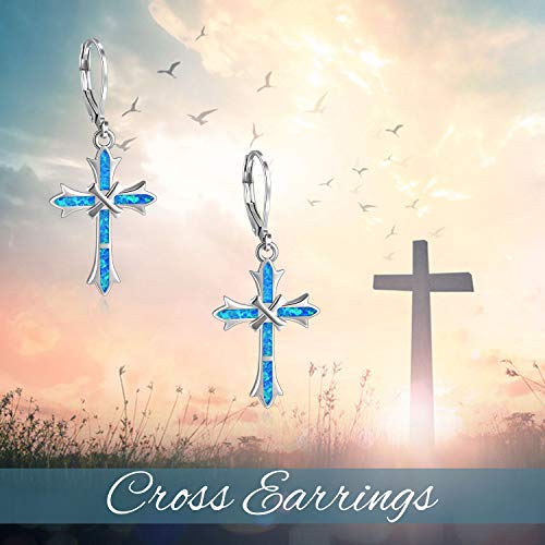 Onefinity Opal Cross Earrings Sterling Silver Cross Dangle Drop Earring Cross Leverback Earrings For Women Girls #TOP4