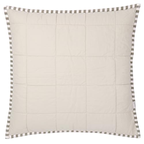 Image of Yard furn Hebden Stripe Cushion Cover – Reversible Ultra Soft Quilted Washed Cotton Percale Striped Case (Mole/Stone – 55x55cm)
