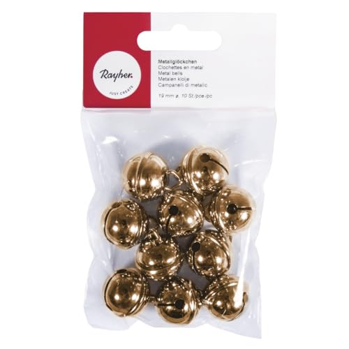 Rayher Metallglöckchen kugelförmig, 19 mm ø, gold, Beutel 10 Stück, Schellen, Weihnachtsglöckchen, Deko Glöckchen, Glöckchen zum Basteln, 2503306