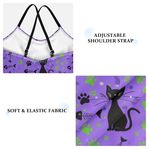 Black Cats Green Paw Purple Girls One Piece Swimsuit Beach Swimwear 208617103
