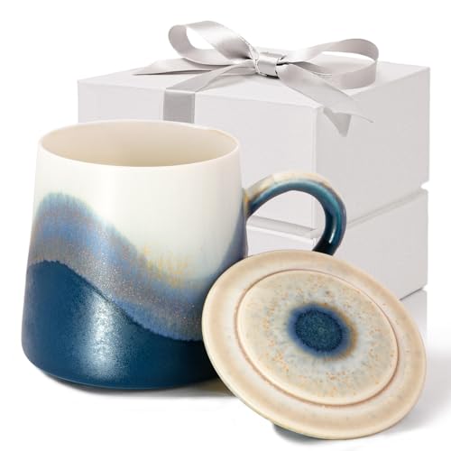 Taza de cerámica artesanal para café 11.2 OZ con tapa