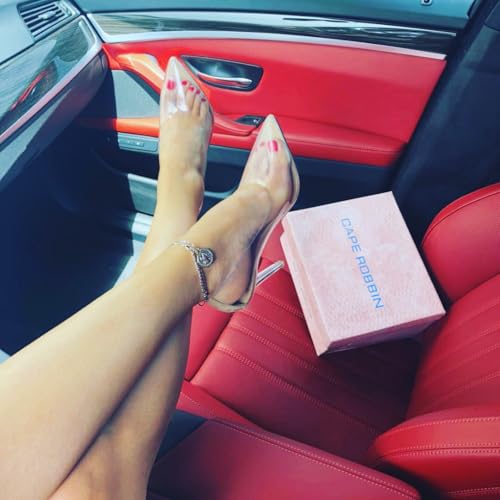 Image of Women's Pointed Toe Heels - Transparent Upper, 3.75 inch Lucite Heel & Genuine Leather Insole, Classy Pointy Pumps (Glass Doll.A)