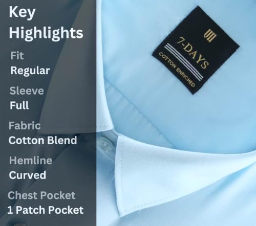 Image of 7-DAYS Men's Premium Formal Shirt - Cotton Rich, Regular Fit, Full Sleeve, with Pocket, Durable & Easy Care - Perfect for Office & Everyday Wear