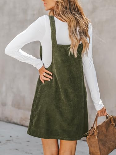 Image of CUPSHE Women Corduroy Fall Dresses Front Bib Pocket Square Neck Wide Strap Casual Overall Mini Dress