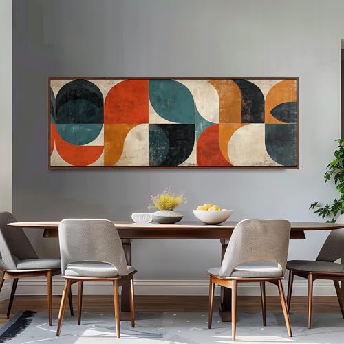Toile style années 50 art rétro géométrique salon format horizontal 55x110cm