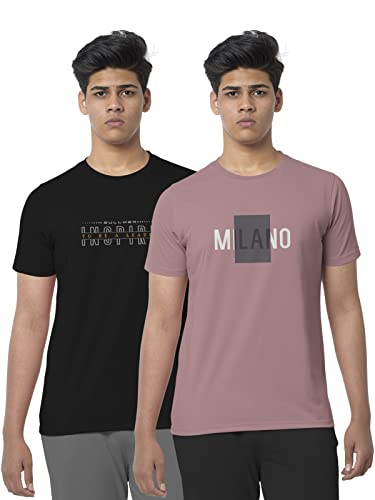 Image of BULLMER Black Trendy Typographic Printed Round Neck Half Sleeve Tshirt for Men