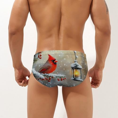 Cardinal Winter Bird Printed Swim Briefs for Men Sexy Bikini Swimwear Elastic Beach Trunks Bathing Suit3