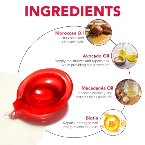 Hair Vitamin Serum Capsule, 60Pcs Hair Treatment Serum Oil Capsules - Condition Repair & Moisturize Formula with Argan Macadamia Avocado Oils, Rich in Vitamin A C E & B5, no Rinse & Safe for All Hair - Image 5