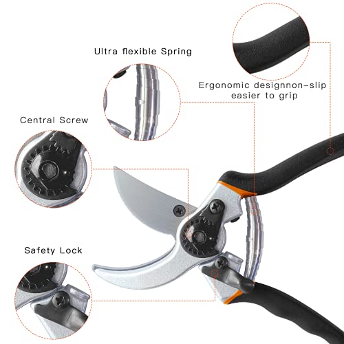 BAISHITE Bypass Pruning Shears - Heavy Duty Shears Gardening Tool with 65MN Blade for Garden