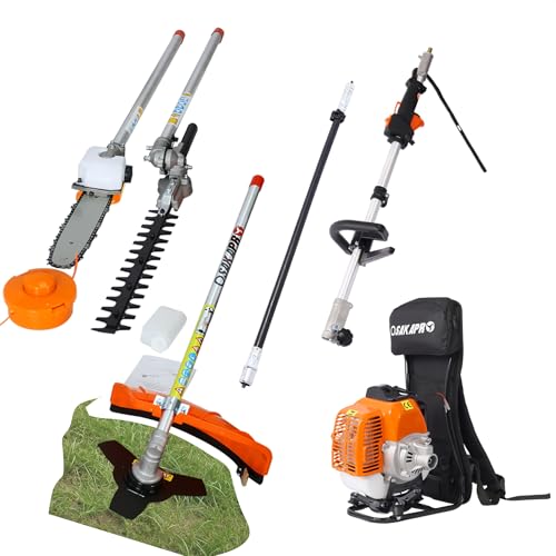 52cc 2-Cycle Backpack Gas Multi-Trimmer | 4-in-1 String Trimmer w/Rotatable Pole Saw, Weed Eater Weed Wacker, Brush Cutter & Hedge Trimmer Gas for Lawn, Yard, Garden Care, All-in-one Garden Tool