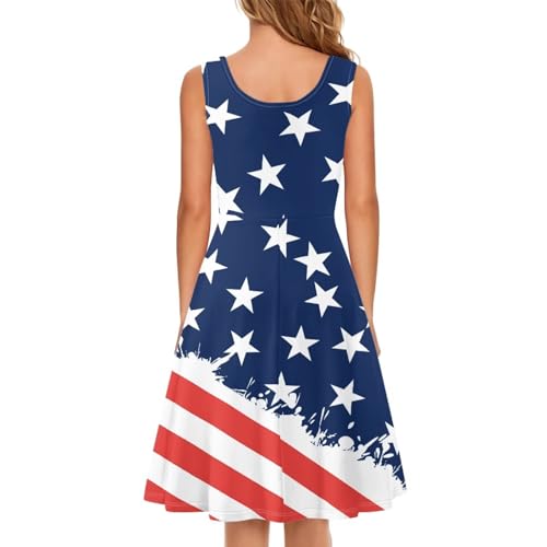 Image of Women Stylish Tank Dresses Sleeveless Round Neck Midi Casual Dress with Pocket for Summer