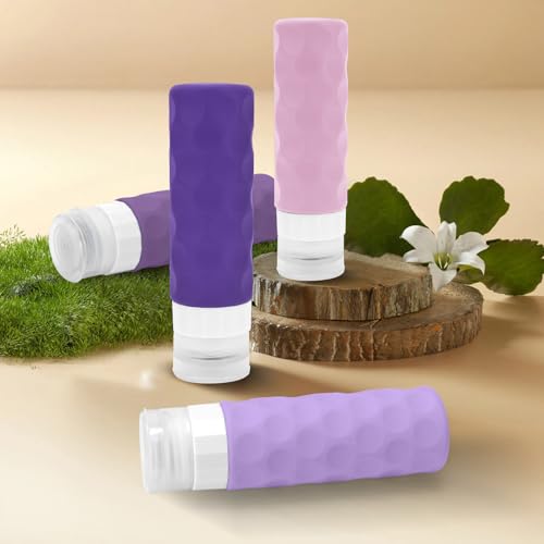 Image of Silevoler Travel Bottles for Toiletries, 4pcs Tsa Approved 3oz Travel Size Containers, BPA Free Leak Proof Premium Silicone Bottles, Refillable Liquid Squeezable Accessories W /Toiletry Bag(Purple)