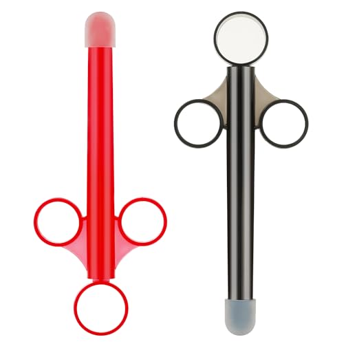Image of Lube Applicator for Women Man, 2PCS Injector with 10ml Scale Smooth Rounded Cap, Reusable, Easy to Clean (Black-Red)