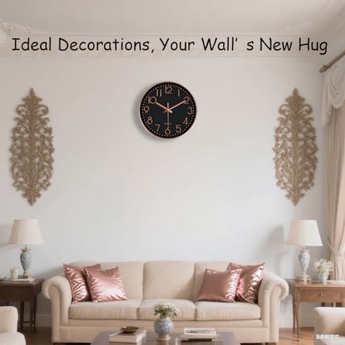 Image of Wall Clock, Silent Wall Clocks Battery Operated 10 Inch- Modern Non Ticking Analog Clock with Large Numerals Tempered Glass Clocks for Bedroom, Living Room, Kitchen, Office Decor, Black