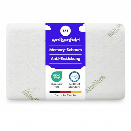 Wolkenfeld Kinderkissen 30x50 aus Memoryschaum – Ergonomisches Kinderkopfkissen mit abnehmbarem Aloe Vera Bezug - Atmungsaktives Memory Foam Kissen...