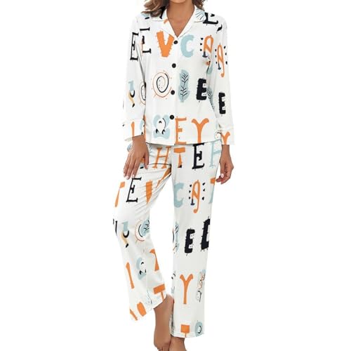 Chemise boutonnée pyjama femme grand confort à motif graffiti et pantalon