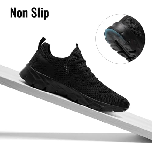 Image of Men Running Shoes Tennis Walking Slip On Fashion Sneakers Black Size 9.5 | for Gym Lightweight Breathable Mesh Sport Shoes
