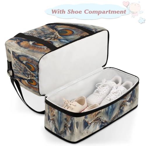 Travel Duffel Bags Owl Eyes Foldable Weekender Bags for Women with Shoes Compartment Waterproof & Tear Resistant Carry on Overnight Luggage Duffel Bag Shoulder Sports Tote Bag,B-11144