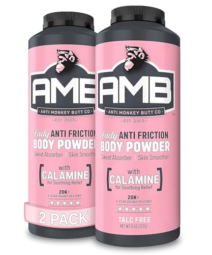 Anti Monkey Butt Body Powder for Women - Talc-Free Sweat & Chafing Relief with Calamine - Hypoallergenic Anti-Friction Formula for Thighs, Underarms, & More - 8 oz (Pack of 2)