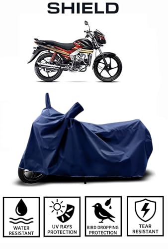 Image of Shield Heavy Duty Bike Cover for Mahindra Centuro | All-Season, Tear-Proof Fabric | with Side Mirror Pocket & Buckle Belt | Mahindra Centuro Bike Cover (Blue)