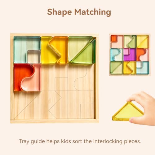 Woodtoe Wooden Building Blocks for Kids, 18 PCS Acrylic Interlocking Blocks - 3