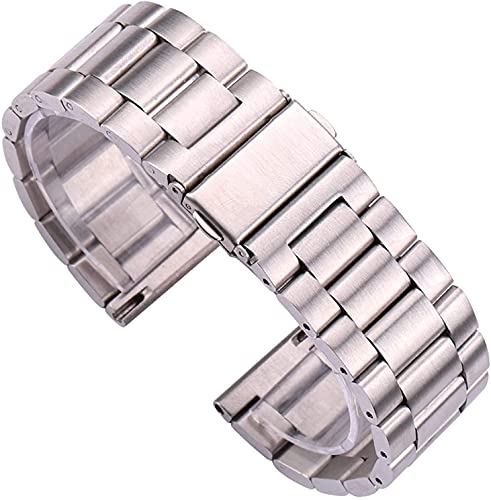 Bracelet de montre en acier inoxydable argent massif robuste et élégant 22mm