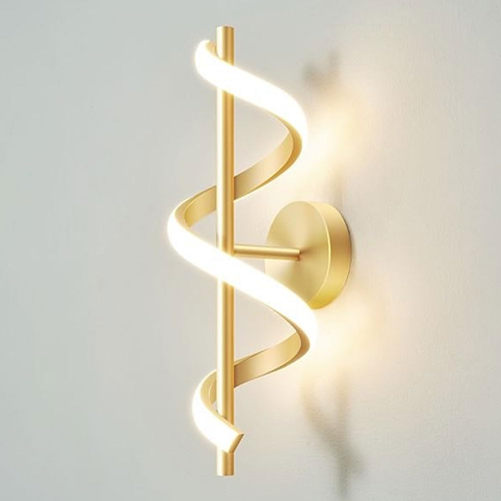 KBUUKYYXouy Linear Wall Light Spiral Design Aluminum Dimming PVC Shade Wall Lantern Light Luxury Bedside Wall Lamp Modern Wall Sconce for Corridor Bedside Living Room Terrace 12W(Gold,White Light)