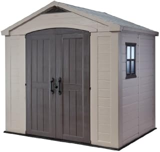 Keter Factor 8x6 Large Resin Outdoor Shed for Patio Furniture, Lawn Mower, and Bike Storage, Taupe/Brown