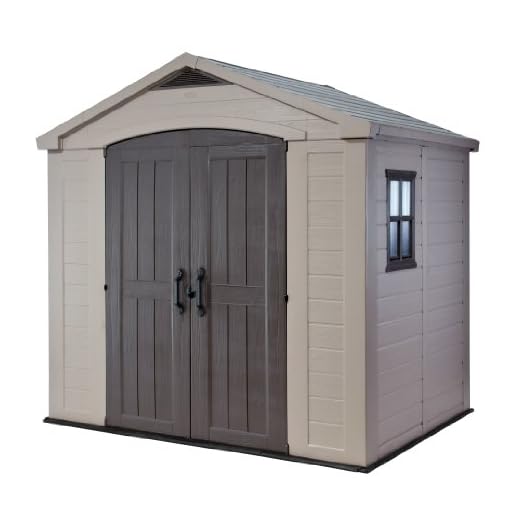 Keter Factor 8x6 Large Resin Outdoor Shed for Patio Furniture, Lawn Mower, and Bike Storage, Taupe/Brown