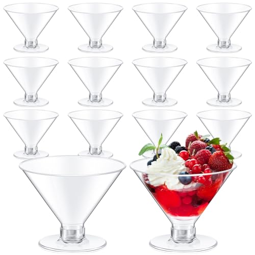 Yinkin 12 Pcs 5 oz Plastic Martini Glasses Disposable Clear Cocktail Dessert Parfait Glasses Unbreakable Mini Martini Cups for Wedding Party Bowl Wine Ice Cream (Stemless)