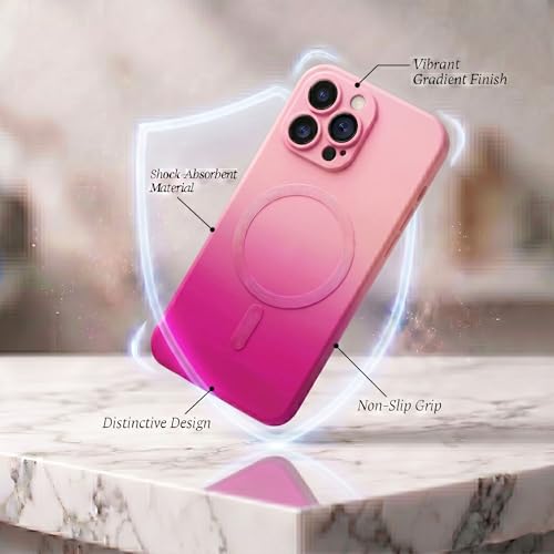Image of amazon basics Gradient Mag-Safe Case for iPhone 13 Pro Max | Soft Silicone Shockproof Cover with Camera Protection | Slim Lightweight Design | Smooth Touch & Durable - Light and Dark Pink