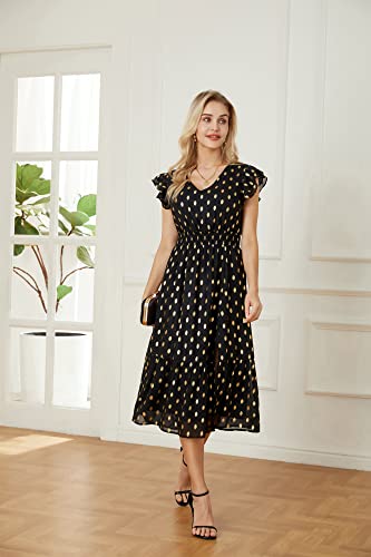 Image of GRACE KARIN 2026 Womens Summer Dresses V Neck Ruffle Sleeve Floral Boho Beach Dress A-Line Swing Midi Wedding Guest Sundress