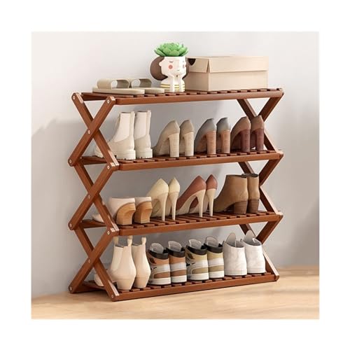 Zapatero plegable, organizador de zapatos de bambú estrecho con estructura cruzada en forma de X, estante de almacenamiento de zapatos independiente para pasillo, entrada, dormitorio, organizador de