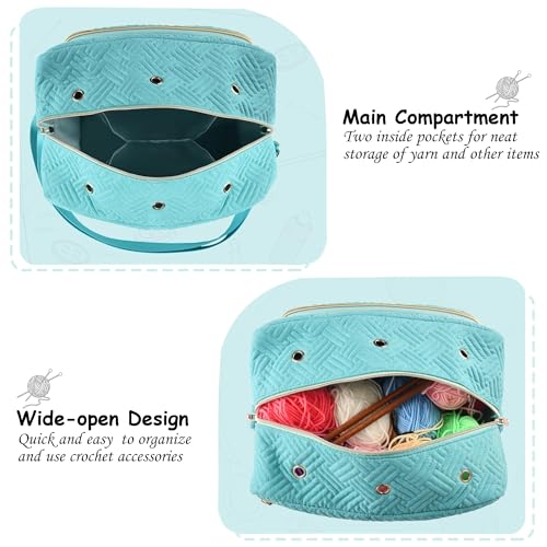 crochet bag organizer yarn storage organizer yarn holder for crochet with adjustable shoulder straps knitting bag for crocheting crochet hook case gifts for crocheters blue