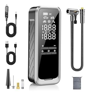 Cordless Tire Inflator Portable Air Compressor, Tire Inflator 150 PSI and Tire Pressure Gauge Electric Air Pump with LED Light Quick Inflation for Car Tires/Motorcycle Tires/Bicycle Tires/Balls