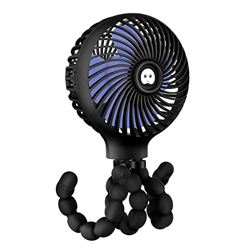 TRELC Mini Handheld Stroller Fan, Personal Portable Baby Rechargeable Fan With Flexible Tripod, Upgraded Version, Gift for Children Office Treadmill Room Car Traveling BBQ Gym (Black)