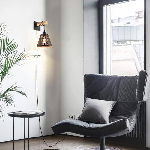 Image of Plug in Wall Sconces Set of 2,Forest Tree Black Rustic Wall Sconces,Farmhouse Metal Wall Mounted Lamp,Industrial Wooden Wall Light fixtures Indoor,Wall Lights for Living Room,Bedroom,Bedside