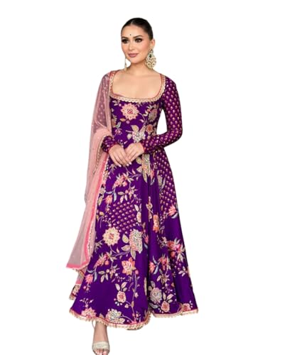 Fashion Gizz Indian Pakistani Frok Bollywood Salwar Kameez Kurti Set Party Wear Top Tunic Purple, S