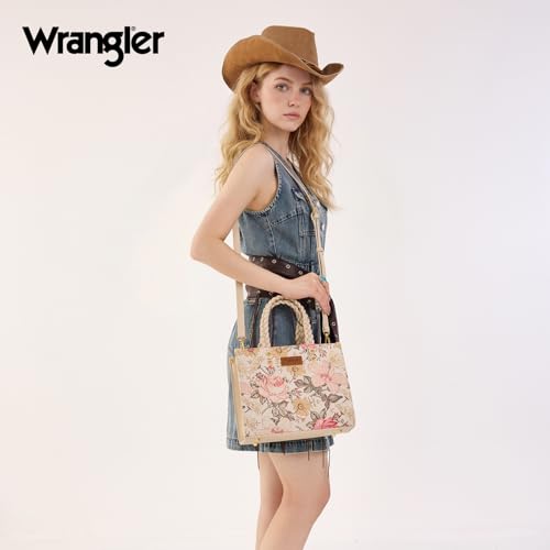 Image of Montana West Wrangler Tote Bag for Women, Floral Print Braided Tote Purse,Western Tote Handbag with Adjustable Shoulder Strap
